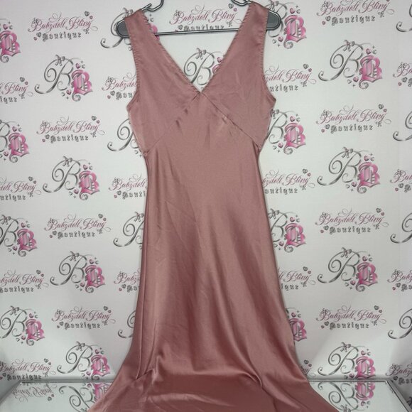 Paper heart dress long slip blush pink shimmer silky maxi leg slit v neck luxe - Picture 11 of 12